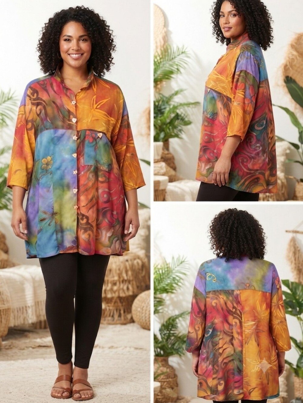 Tropical Tantrum Plus Size Rayon Tunic Top Novelty Heart Star Buttons Like New